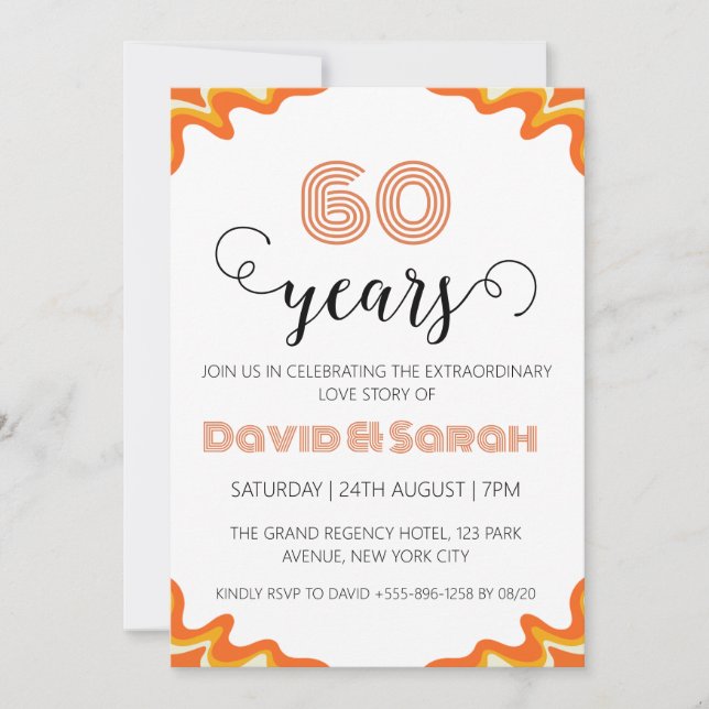simple blanc 60e anniversaire mariage invitations (Devant)