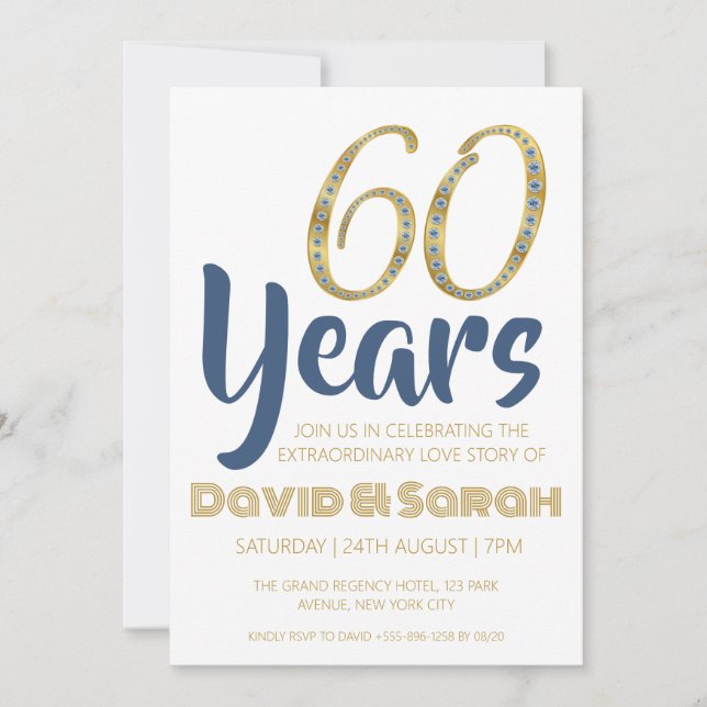 simple blanc 60e anniversaire mariage invitations (Devant)