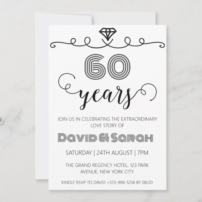 simple blanc 60e anniversaire mariage invitations (Devant)