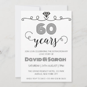 simple blanc 60e anniversaire mariage invitations
