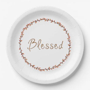 Simple Blessed Autumn Wreath Paper Plate