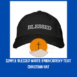 SIMPLE Blessed White Embroidery Text Christian Hat<br><div class="desc">Minimalist BLESSED Text White Embroidered Black Hat. Wear your Christian faith message. Personalize this simple design with your favourite Bible scripture verses added to left/right sides of the hat. Customize it with the colour/font of your choice. Modern black lettering in all caps.</div>