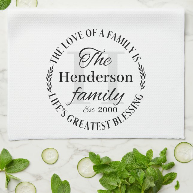 Simple Blessing Family Name Monogram Kitchen Towel (Folded)