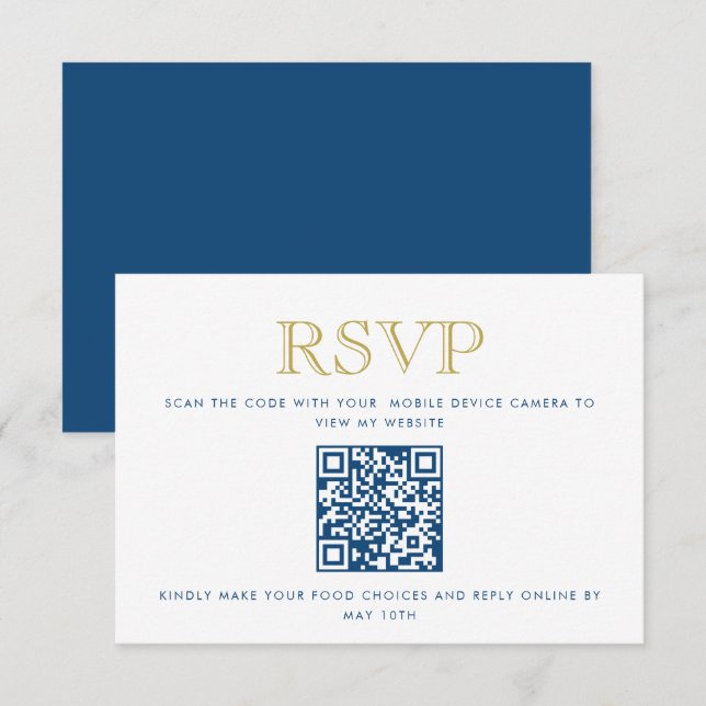 Simple, Bleu Gold QR Code carte de réponse (Devant / Derrière)