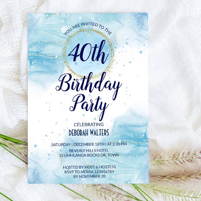 Simple blue abstract watercolor splash glitter invitation (Creator Uploaded)