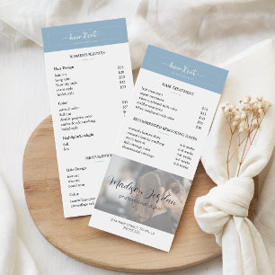 Simple Blue Add Photo Hair Salon Pricing Rack Card