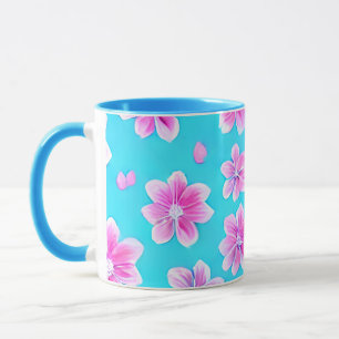 Simple Blue and Pink Flower Pattern Mug