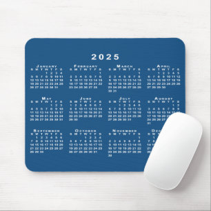 Simple Blue and White 2025 Calendar Mouse Pad