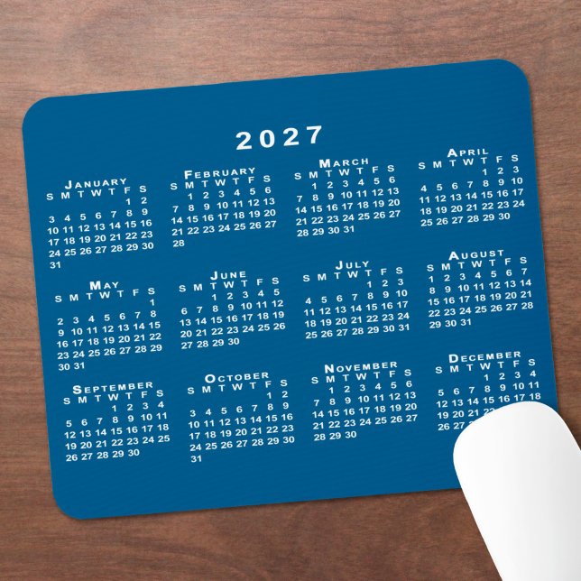 Simple Blue and White 2027 Calendar Mouse Pad (Simple Blue and White 2027 Calendar Mouse Pad in situ)