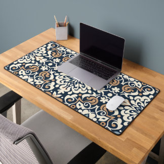 Simple Blue and White Batik pattern Desk Mat
