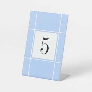 Simple Blue and White Bridal Wedding Table Number Pedestal Sign