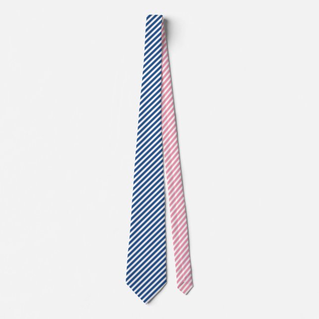 Simple Blue And White Diagonal Stripes pattern Tie (Front)