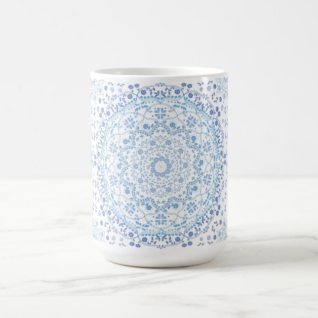 Simple Blue And White Elegant Floral Mandala Coffee Mug (Center)
