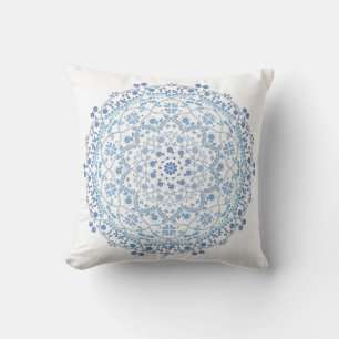 Simple Blue And White Elegant Floral Mandala Throw Pillow