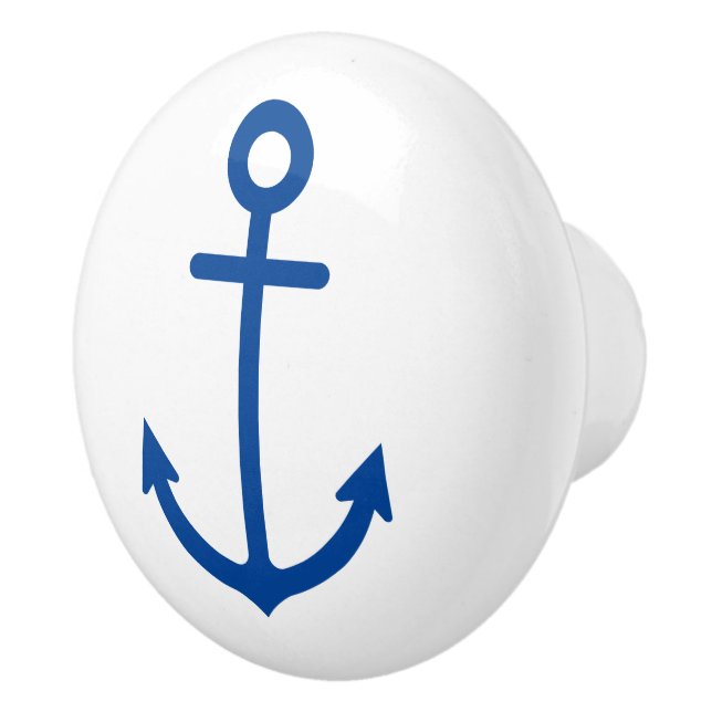Simple Blue and White Nautical Anchor Ceramic Knob (Right)