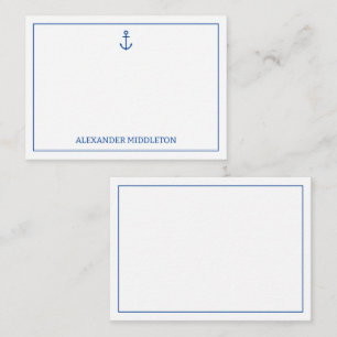 Simple Blue and White Nautical Anchor Personalized Card