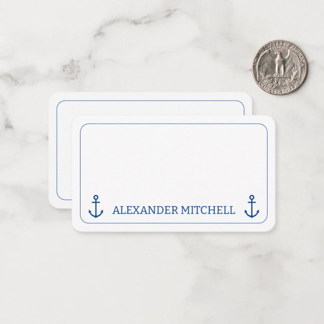 Simple Blue and White Nautical Anchor Personalized Card (Front/Back In Situ)