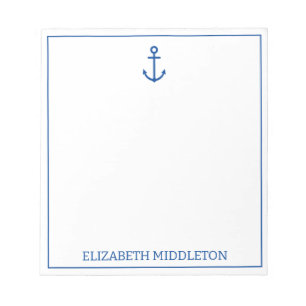 Simple Blue and White Nautical Anchor Personalized Notepad