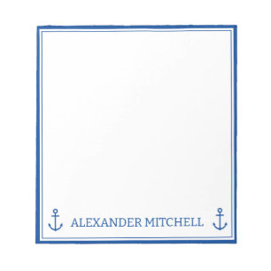 Simple Blue and White Nautical Anchor Personalized Notepad