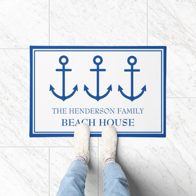 Simple Blue and White Nautical Anchors Doormat (Indoor)