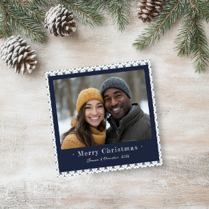 Simple Blue and White Snowflake Christmas Photo  Holiday Card