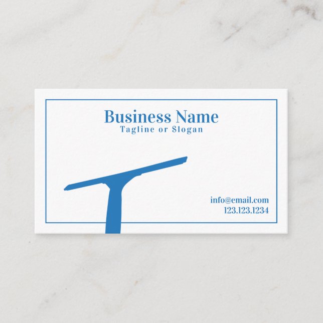 Simple Blue and White Squeegee Window Cleaning Business Card (Front)