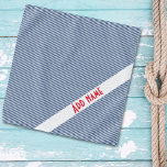 Simple Blue and white stripes custom red name Bandana<br><div class="desc">A scarf for your pet. You can match it with our other designers. Change the name at the time of purchase to your pet's name. and makes him happy.</div>