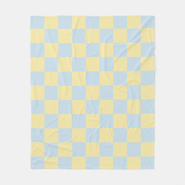 Simple Blue and Yellow Preppy Chequered Pattern Fleece Blanket (Front)