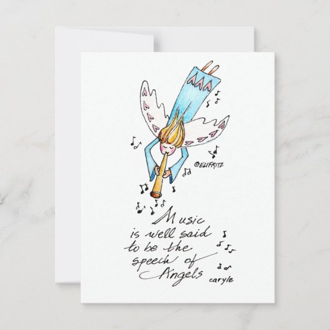 Simple Blue Angel with Trumpet Card (Front)