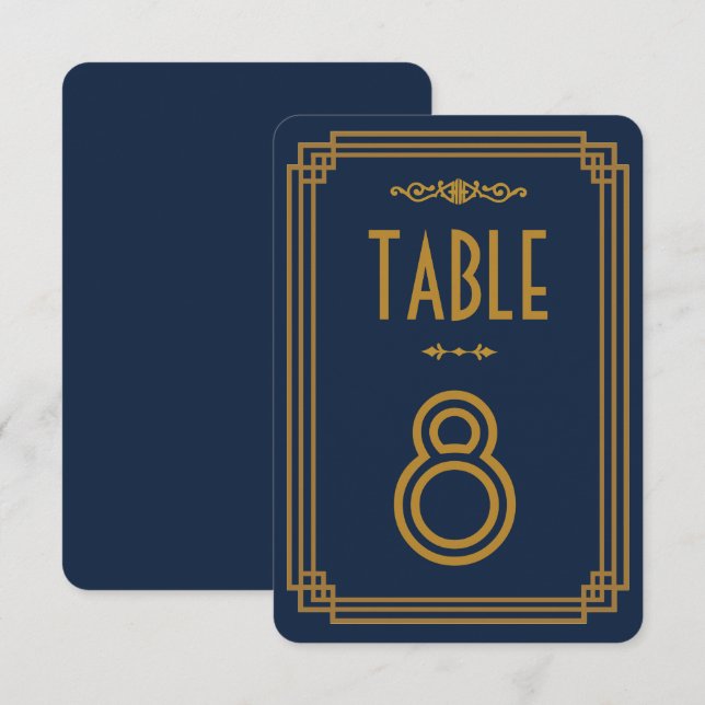 Simple Blue Art Deco Wedding Table Numbers (Front/Back)