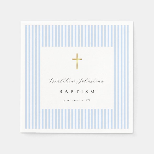Simple Blue Baby Boy Baptism Paper Napkins (Front)