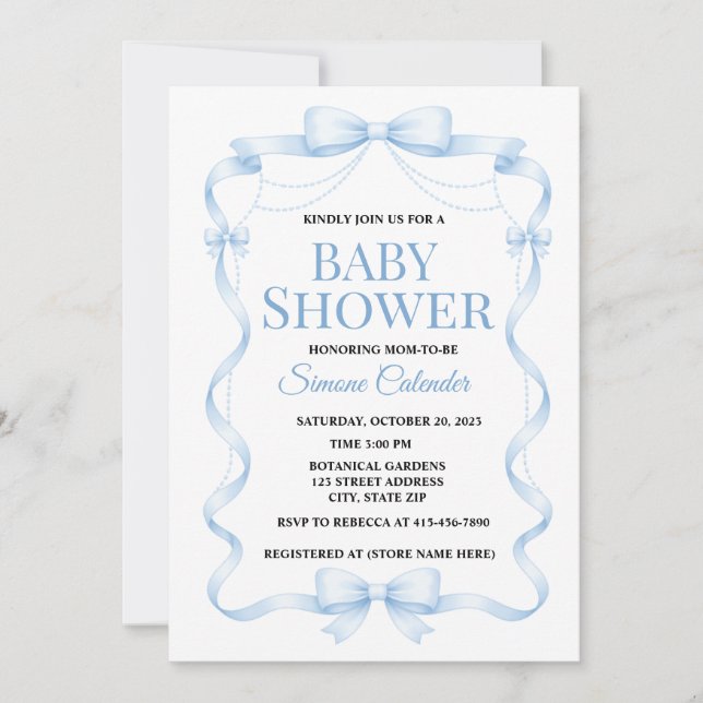 Simple Blue Baby Shower Invitation (Devant)