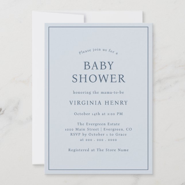 Simple Blue Baby Shower Invitation (Front)