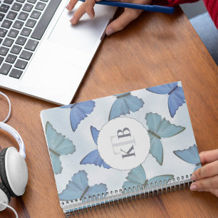Simple Blue Beautiful Butterflies Cute Monogram Planner