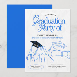 Simple Blue Black Graduation Hand Illustration Invitation