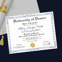 Simple Blue Black School Grad Authentic Diploma