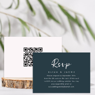 Simple Blue Blush Wedding RSVP script QR Code Card