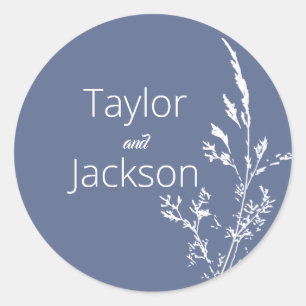Simple Blue Botanical Wedding Classic Round Sticker