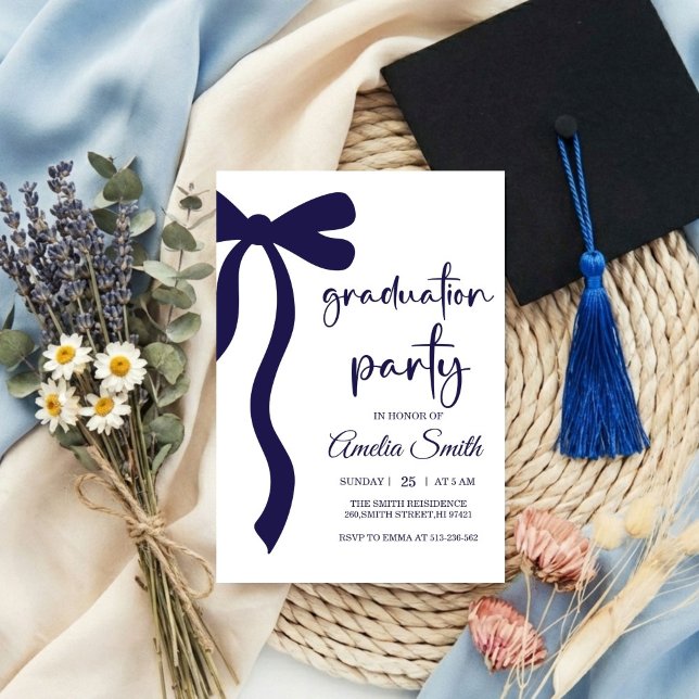 Simple  Blue Bow graduation party invitation (Créateur téléchargé)