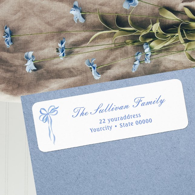 Simple blue bow return address label (Creator Uploaded)