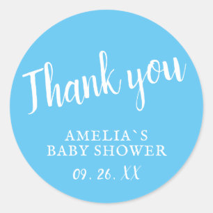 Simple Blue Boy Baby Shower Thank you Sticker