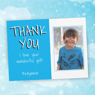 Simple Blue Boy Photo Thank you Birthday Postcard