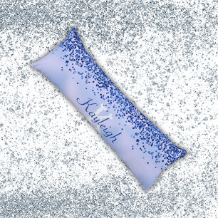 Simple Blue Brushed Metal and Glitter Monogram Body Pillow