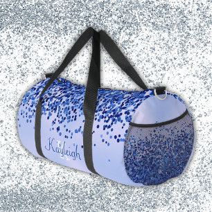 Simple Blue Brushed Metal and Glitter Monogram   Duffle Bag
