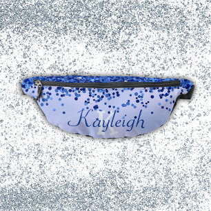 Simple Blue Brushed Metal and Glitter Monogram   Fanny Pack