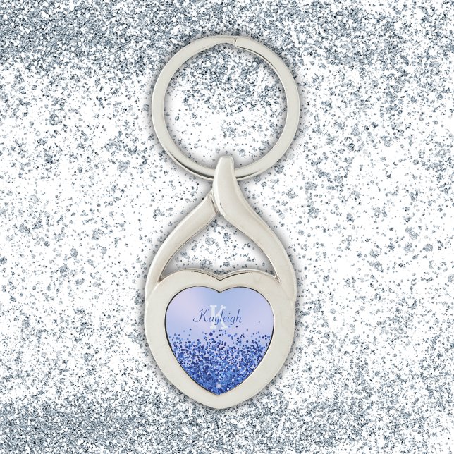 Simple Blue Brushed Metal and Glitter Monogram | Keychain (Creator Uploaded)