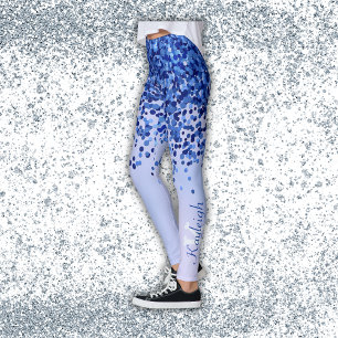 Simple Blue Brushed Metal and Glitter Monogram Leggings