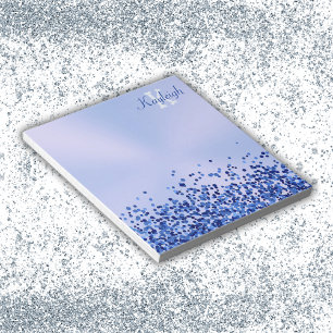 Simple Blue Brushed Metal and Glitter Monogram   Notepad