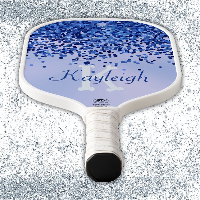 Simple Blue Brushed Metal and Glitter Monogram | Pickleball Paddle (Creator Uploaded)