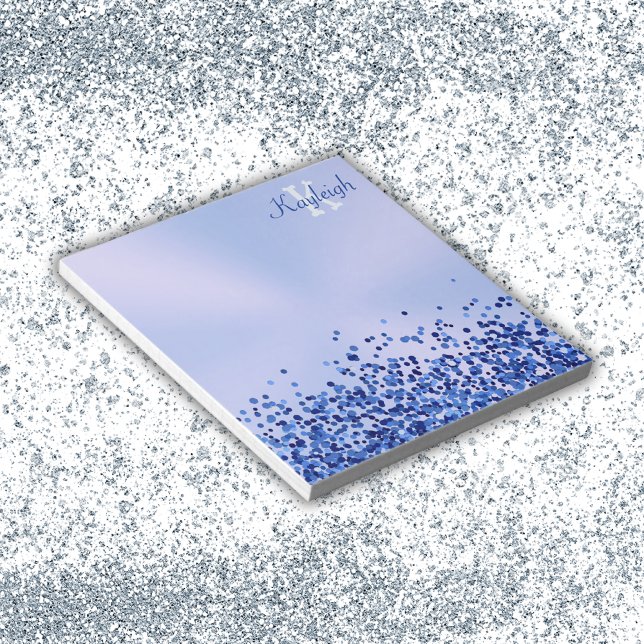 Simple Blue Brushed Metal and Glitter Monogram | Post-it Notes (Creator Uploaded)
